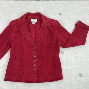 VTG Live a Little Red Suede Leather Snap Front Cuffed Blazer Jacket  Womens Sz M